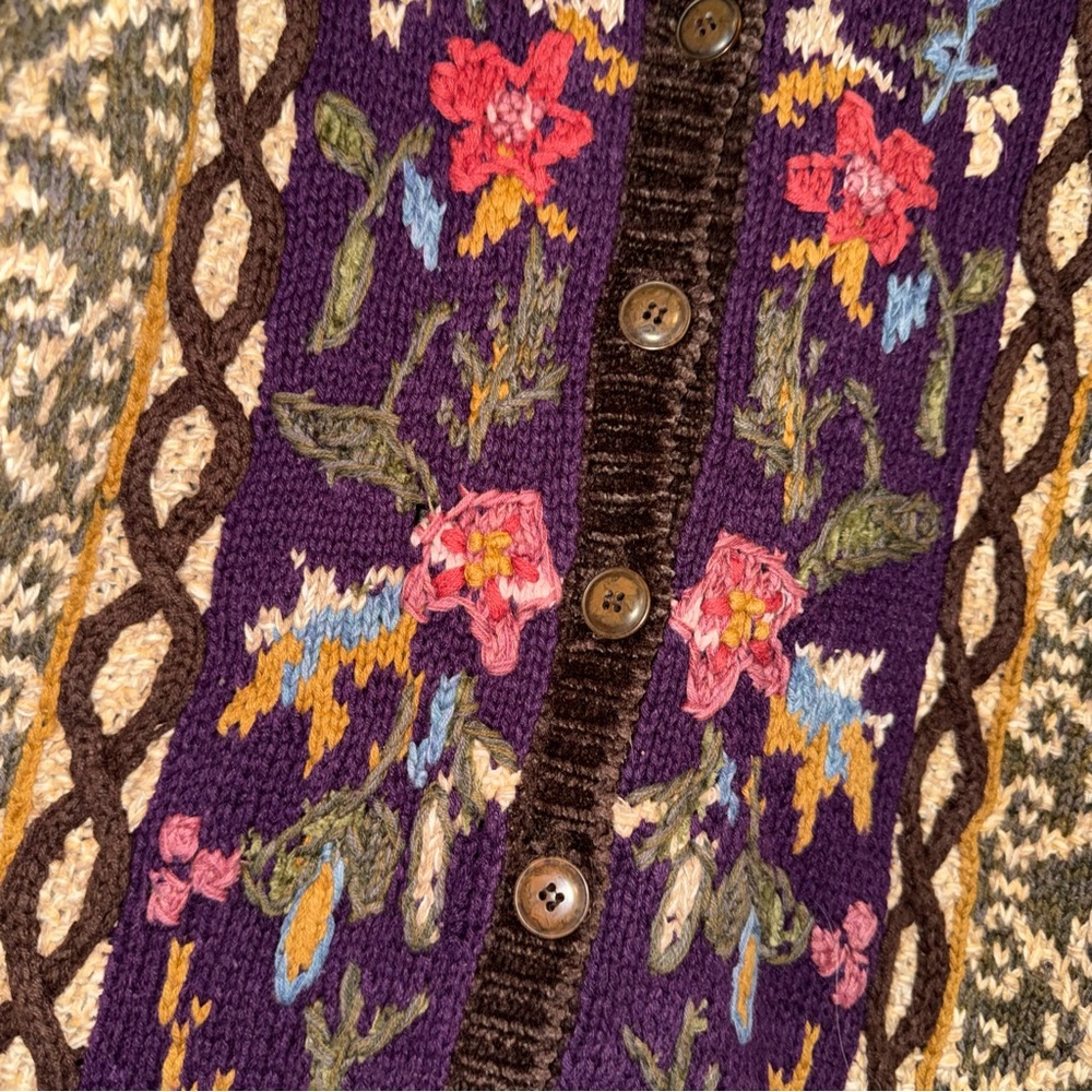 Vintage Heirloom Collectibles Purple Floral Knit Patterned Cardigan Sweater M - Picture 2 of 8